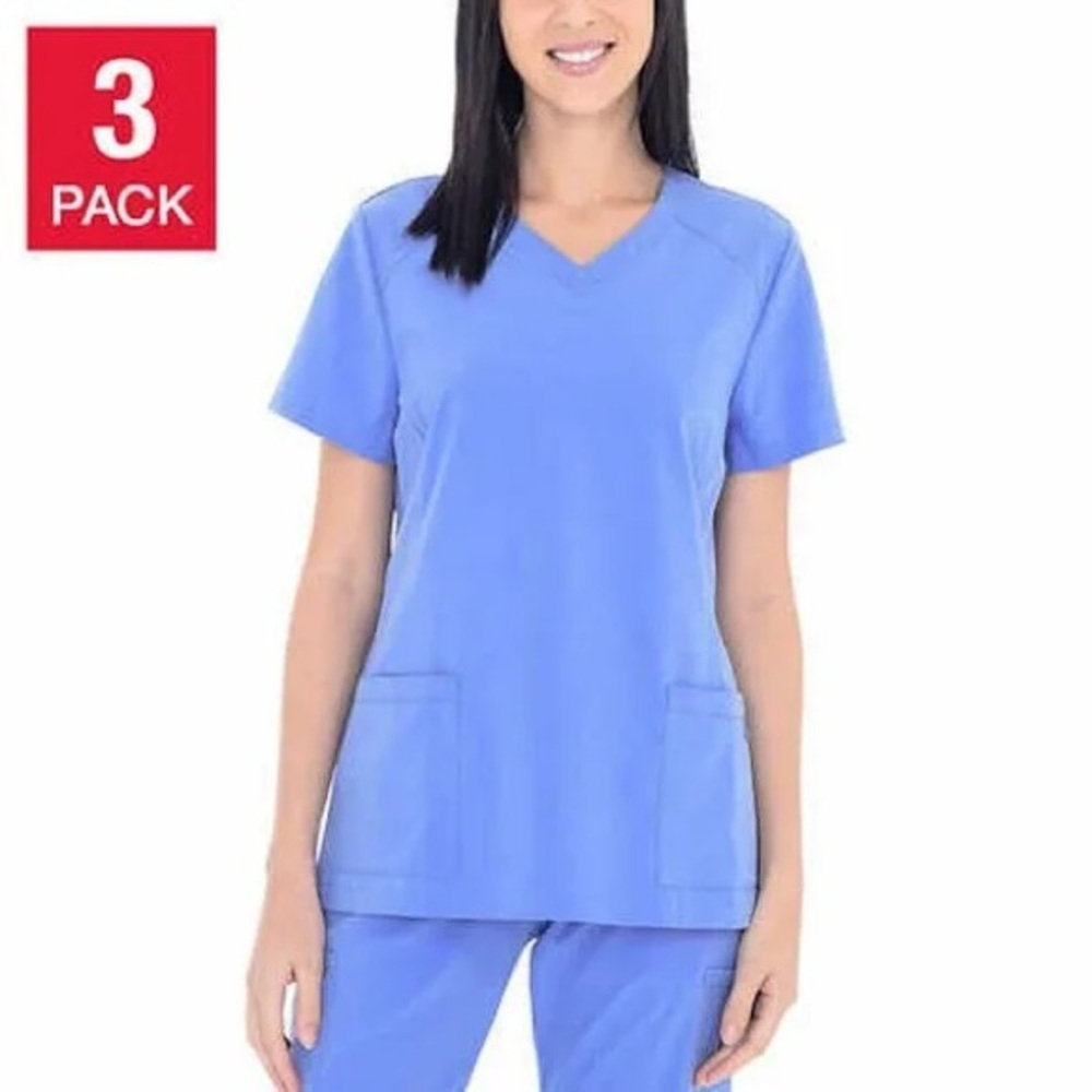 BT Supply Co. Women's 3-Pack V-Neck Quick Dry Scrub Tops - XXL Ciel (Blue)